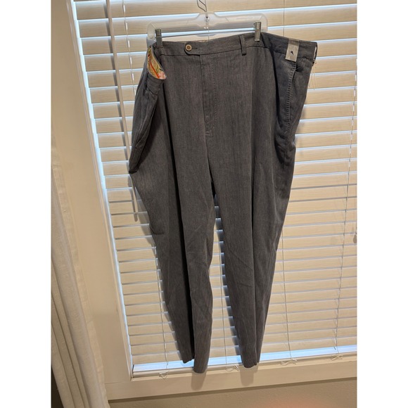Tommy Bahama Mens Pants 54x32 Grey Silk Cotton Blend Flat Front Casual